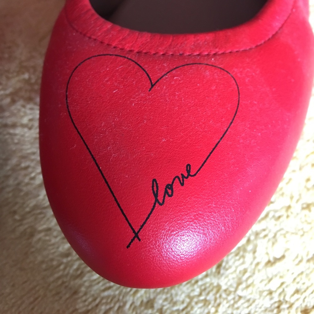 Red leather love ballet flats with heart